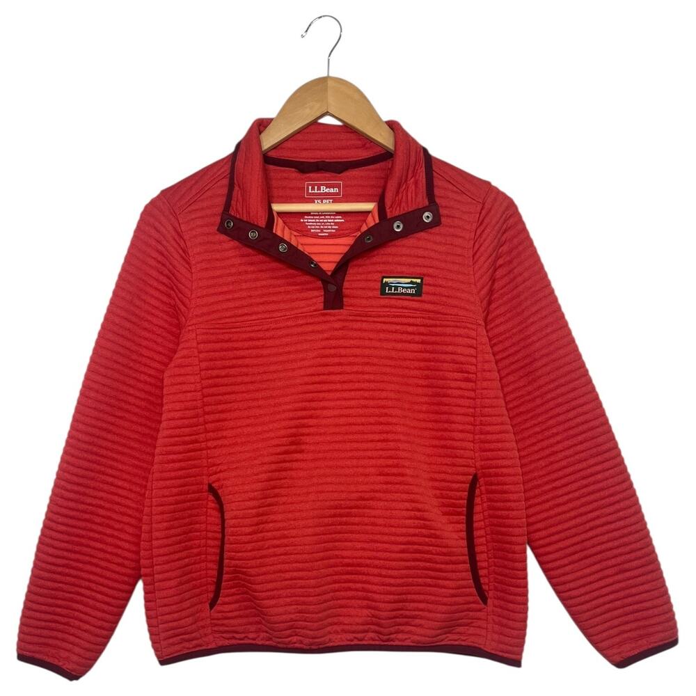 LL Bean Top Womens Extra Small Petite Red Airlight Knit Pullover Snap Outdoor